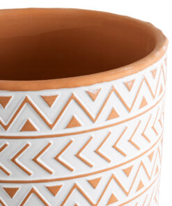 GloboStar® Artificial Garden INDIA 20498 Διακοσμητικό Κεραμικό Κασπώ Γλάστρα – Flower Pot Λευκό με Πορτοκαλί Φ17.5 x Υ16.5cm