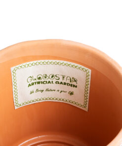 GloboStar® Artificial Garden INDIA 20498 Διακοσμητικό Κεραμικό Κασπώ Γλάστρα – Flower Pot Λευκό με Πορτοκαλί Φ17.5 x Υ16.5cm