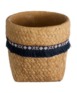GloboStar® Artificial Garden GUATEMALA 20503 Διακοσμητικό Κεραμικό Κασπώ Γλάστρα – Flower Pot Καφέ με Μπλε Υφασμάτινη Κορδέλα και Λευκές – Κόκκινες Λεπτομέρειες Φ16.5 x Υ15.5cm