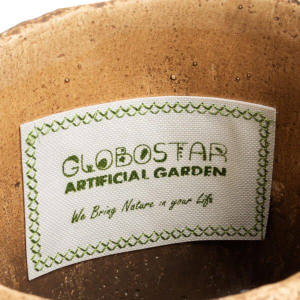 GloboStar® Artificial Garden GUATEMALA 20503 Διακοσμητικό Κεραμικό Κασπώ Γλάστρα – Flower Pot Καφέ με Μπλε Υφασμάτινη Κορδέλα και Λευκές – Κόκκινες Λεπτομέρειες Φ16.5 x Υ15.5cm