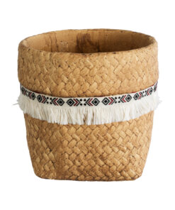 GloboStar® Artificial Garden MONTANA 20504 Διακοσμητικό Κεραμικό Κασπώ Γλάστρα – Flower Pot Καφέ με Λευκή Υφασμάτινη Κορδέλα και Μαύρες – Κόκκινες Λεπτομέρειες Φ16.5 x Υ15.5cm