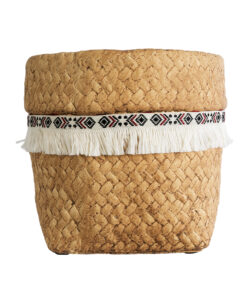 GloboStar® Artificial Garden MONTANA 20504 Διακοσμητικό Κεραμικό Κασπώ Γλάστρα – Flower Pot Καφέ με Λευκή Υφασμάτινη Κορδέλα και Μαύρες – Κόκκινες Λεπτομέρειες Φ16.5 x Υ15.5cm