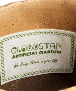 GloboStar® Artificial Garden MONTANA 20504 Διακοσμητικό Κεραμικό Κασπώ Γλάστρα – Flower Pot Καφέ με Λευκή Υφασμάτινη Κορδέλα και Μαύρες – Κόκκινες Λεπτομέρειες Φ16.5 x Υ15.5cm