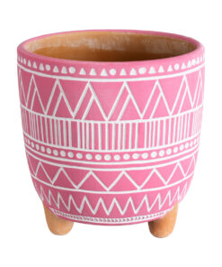 GloboStar® Artificial Garden MARRAKECH 20505 Διακοσμητικό Κεραμικό Κασπώ Γλάστρα – Flower Pot Ροζ με Λευκό Φ16 x Υ16cm