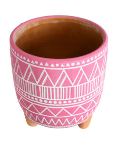 GloboStar® Artificial Garden MARRAKECH 20505 Διακοσμητικό Κεραμικό Κασπώ Γλάστρα – Flower Pot Ροζ με Λευκό Φ16 x Υ16cm