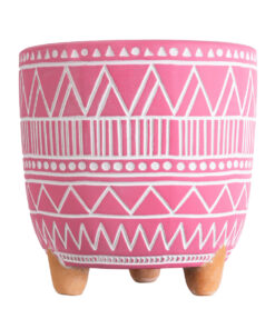 GloboStar® Artificial Garden MARRAKECH 20505 Διακοσμητικό Κεραμικό Κασπώ Γλάστρα – Flower Pot Ροζ με Λευκό Φ16 x Υ16cm