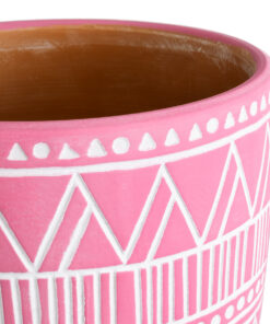 GloboStar® Artificial Garden MARRAKECH 20505 Διακοσμητικό Κεραμικό Κασπώ Γλάστρα – Flower Pot Ροζ με Λευκό Φ16 x Υ16cm