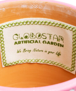 GloboStar® Artificial Garden MARRAKECH 20505 Διακοσμητικό Κεραμικό Κασπώ Γλάστρα – Flower Pot Ροζ με Λευκό Φ16 x Υ16cm