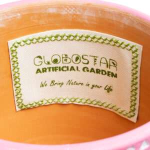GloboStar® Artificial Garden MARRAKECH 20505 Διακοσμητικό Κεραμικό Κασπώ Γλάστρα – Flower Pot Ροζ με Λευκό Φ16 x Υ16cm