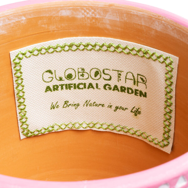 GloboStar® Artificial Garden MARRAKECH 20505 Διακοσμητικό Κεραμικό Κασπώ Γλάστρα – Flower Pot Ροζ με Λευκό Φ16 x Υ16cm