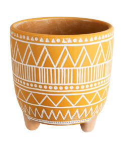 GloboStar® Artificial Garden JAIPUR 20506 Διακοσμητικό Κεραμικό Κασπώ Γλάστρα – Flower Pot Πορτοκαλί με Λευκό Φ16 x Υ16cm