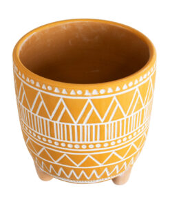 GloboStar® Artificial Garden JAIPUR 20506 Διακοσμητικό Κεραμικό Κασπώ Γλάστρα – Flower Pot Πορτοκαλί με Λευκό Φ16 x Υ16cm