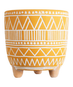 GloboStar® Artificial Garden JAIPUR 20506 Διακοσμητικό Κεραμικό Κασπώ Γλάστρα – Flower Pot Πορτοκαλί με Λευκό Φ16 x Υ16cm