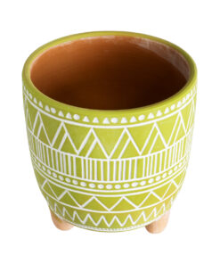 GloboStar® Artificial Garden KENYA 20507 Διακοσμητικό Κεραμικό Κασπώ Γλάστρα – Flower Pot Πράσινο με Λευκό Φ16 x Υ16cm
