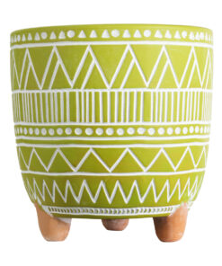 GloboStar® Artificial Garden KENYA 20507 Διακοσμητικό Κεραμικό Κασπώ Γλάστρα – Flower Pot Πράσινο με Λευκό Φ16 x Υ16cm