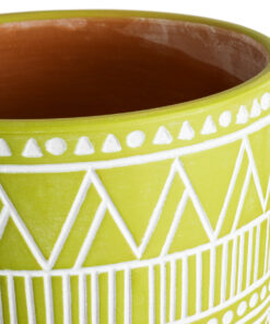 GloboStar® Artificial Garden KENYA 20507 Διακοσμητικό Κεραμικό Κασπώ Γλάστρα – Flower Pot Πράσινο με Λευκό Φ16 x Υ16cm