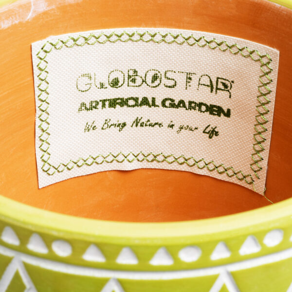 GloboStar® Artificial Garden KENYA 20507 Διακοσμητικό Κεραμικό Κασπώ Γλάστρα – Flower Pot Πράσινο με Λευκό Φ16 x Υ16cm