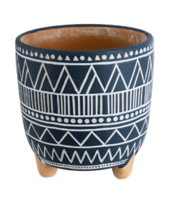 GloboStar® Artificial Garden MUMBAI 20508 Διακοσμητικό Κεραμικό Κασπώ Γλάστρα – Flower Pot Μπλε με Λευκό Φ16 x Υ16.5cm