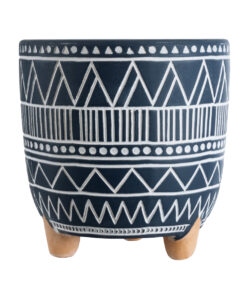 GloboStar® Artificial Garden MUMBAI 20508 Διακοσμητικό Κεραμικό Κασπώ Γλάστρα – Flower Pot Μπλε με Λευκό Φ16 x Υ16.5cm