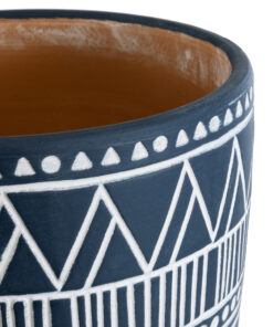 GloboStar® Artificial Garden MUMBAI 20508 Διακοσμητικό Κεραμικό Κασπώ Γλάστρα – Flower Pot Μπλε με Λευκό Φ16 x Υ16.5cm