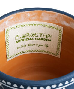 GloboStar® Artificial Garden MUMBAI 20508 Διακοσμητικό Κεραμικό Κασπώ Γλάστρα – Flower Pot Μπλε με Λευκό Φ16 x Υ16.5cm