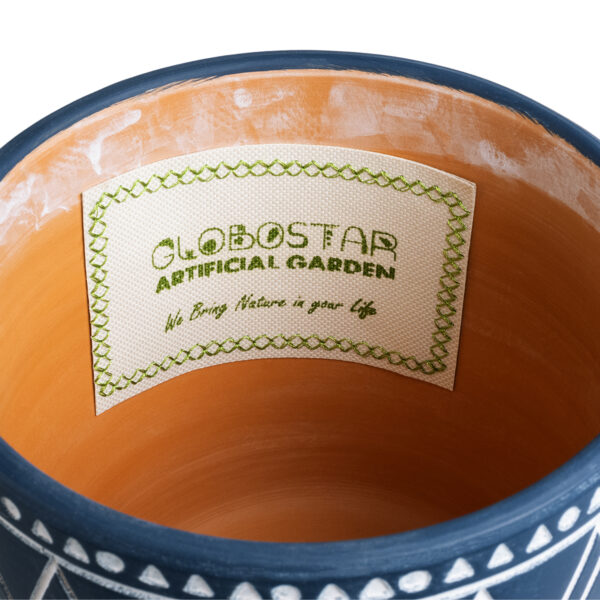 GloboStar® Artificial Garden MUMBAI 20508 Διακοσμητικό Κεραμικό Κασπώ Γλάστρα – Flower Pot Μπλε με Λευκό Φ16 x Υ16.5cm