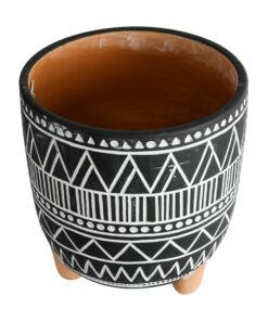 GloboStar® Artificial Garden NAIROBI 20509 Διακοσμητικό Κεραμικό Κασπώ Γλάστρα – Flower Pot Μαύρο με Λευκό Φ16 x Υ16cm