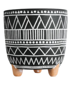 GloboStar® Artificial Garden NAIROBI 20509 Διακοσμητικό Κεραμικό Κασπώ Γλάστρα – Flower Pot Μαύρο με Λευκό Φ16 x Υ16cm