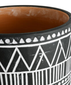 GloboStar® Artificial Garden NAIROBI 20509 Διακοσμητικό Κεραμικό Κασπώ Γλάστρα – Flower Pot Μαύρο με Λευκό Φ16 x Υ16cm