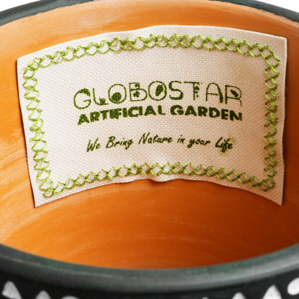 GloboStar® Artificial Garden NAIROBI 20509 Διακοσμητικό Κεραμικό Κασπώ Γλάστρα – Flower Pot Μαύρο με Λευκό Φ16 x Υ16cm