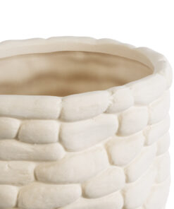 GloboStar® Artificial Garden UBUD 20512 Διακοσμητικό Κεραμικό Κασπώ Γλάστρα – Flower Pot Λευκό Φ15.5 x Υ15cm