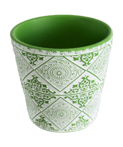 GloboStar® Artificial Garden ASWAN 20515 Διακοσμητικό Κεραμικό Κασπώ Γλάστρα – Flower Pot Λευκό με Πράσινο Φ14 x Υ13cm