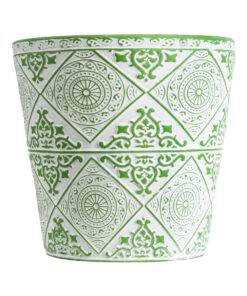 GloboStar® Artificial Garden ASWAN 20515 Διακοσμητικό Κεραμικό Κασπώ Γλάστρα – Flower Pot Λευκό με Πράσινο Φ14 x Υ13cm