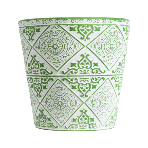 GloboStar® Artificial Garden ASWAN 20515 Διακοσμητικό Κεραμικό Κασπώ Γλάστρα – Flower Pot Λευκό με Πράσινο Φ14 x Υ13cm