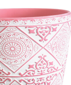 GloboStar® Artificial Garden CAIRO 20516 Διακοσμητικό Κεραμικό Κασπώ Γλάστρα – Flower Pot Λευκό με Ροζ Φ14 x Υ13cm