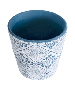GloboStar® Artificial Garden CASABLANCA 20517 Διακοσμητικό Κεραμικό Κασπώ Γλάστρα – Flower Pot Λευκό με Μπλε Φ14 x Υ13cm