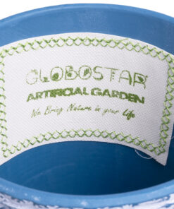 GloboStar® Artificial Garden CASABLANCA 20517 Διακοσμητικό Κεραμικό Κασπώ Γλάστρα – Flower Pot Λευκό με Μπλε Φ14 x Υ13cm