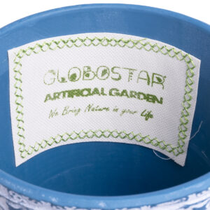 GloboStar® Artificial Garden CASABLANCA 20517 Διακοσμητικό Κεραμικό Κασπώ Γλάστρα – Flower Pot Λευκό με Μπλε Φ14 x Υ13cm