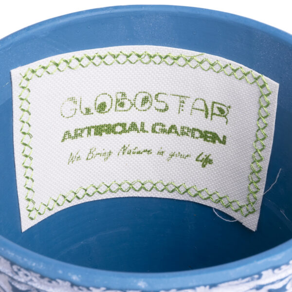 GloboStar® Artificial Garden CASABLANCA 20517 Διακοσμητικό Κεραμικό Κασπώ Γλάστρα – Flower Pot Λευκό με Μπλε Φ14 x Υ13cm