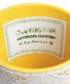 GloboStar® Artificial Garden RABAT 20518 Διακοσμητικό Κεραμικό Κασπώ Γλάστρα – Flower Pot Λευκό με Κίτρινο Φ14 x Υ13cm