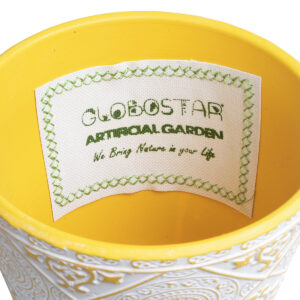 GloboStar® Artificial Garden RABAT 20518 Διακοσμητικό Κεραμικό Κασπώ Γλάστρα – Flower Pot Λευκό με Κίτρινο Φ14 x Υ13cm