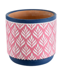 GloboStar® Artificial Garden BOMBAY 20521 Διακοσμητικό Κεραμικό Κασπώ Γλάστρα – Flower Pot Ροζ με Λευκό και Μπλε Φ14.5 x Υ13cm