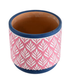 GloboStar® Artificial Garden BOMBAY 20521 Διακοσμητικό Κεραμικό Κασπώ Γλάστρα – Flower Pot Ροζ με Λευκό και Μπλε Φ14.5 x Υ13cm