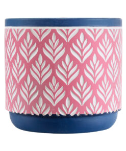 GloboStar® Artificial Garden BOMBAY 20521 Διακοσμητικό Κεραμικό Κασπώ Γλάστρα – Flower Pot Ροζ με Λευκό και Μπλε Φ14.5 x Υ13cm