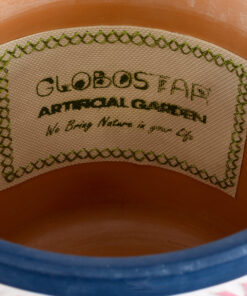 GloboStar® Artificial Garden BOMBAY 20521 Διακοσμητικό Κεραμικό Κασπώ Γλάστρα – Flower Pot Ροζ με Λευκό και Μπλε Φ14.5 x Υ13cm