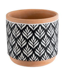 GloboStar® Artificial Garden AGRA 20522 Διακοσμητικό Κεραμικό Κασπώ Γλάστρα – Flower Pot Μαύρο με Λευκό και Μπεζ Φ14.5 x Υ13cm