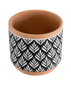 GloboStar® Artificial Garden AGRA 20522 Διακοσμητικό Κεραμικό Κασπώ Γλάστρα – Flower Pot Μαύρο με Λευκό και Μπεζ Φ14.5 x Υ13cm