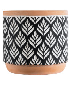 GloboStar® Artificial Garden AGRA 20522 Διακοσμητικό Κεραμικό Κασπώ Γλάστρα – Flower Pot Μαύρο με Λευκό και Μπεζ Φ14.5 x Υ13cm