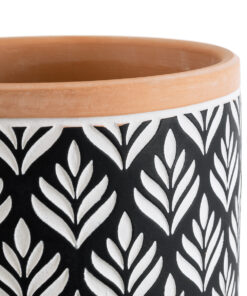 GloboStar® Artificial Garden AGRA 20522 Διακοσμητικό Κεραμικό Κασπώ Γλάστρα – Flower Pot Μαύρο με Λευκό και Μπεζ Φ14.5 x Υ13cm