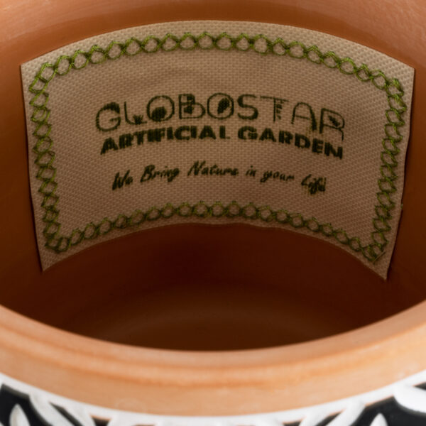 GloboStar® Artificial Garden AGRA 20522 Διακοσμητικό Κεραμικό Κασπώ Γλάστρα – Flower Pot Μαύρο με Λευκό και Μπεζ Φ14.5 x Υ13cm